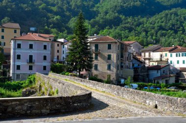 Montebruno Genoa İtalya 'sındaki ortaçağ köprüsü.