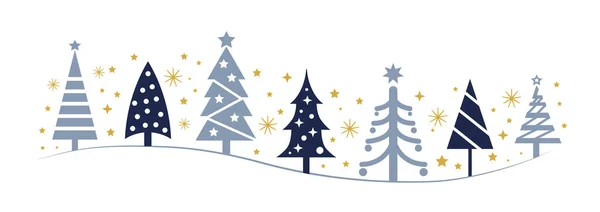 收集蓝色圣诞树和不同设计的金色星星 网上及印刷资料 小册子 — 图库矢量图片