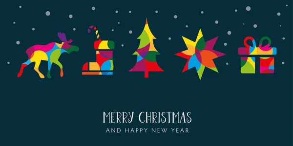 Χριστουγεννιάτικο Δέντρο Αστέρι Τάρανδος Και Δώρο Vector Εικονογράφηση Έννοια Σκούρο — Διανυσματικό Αρχείο