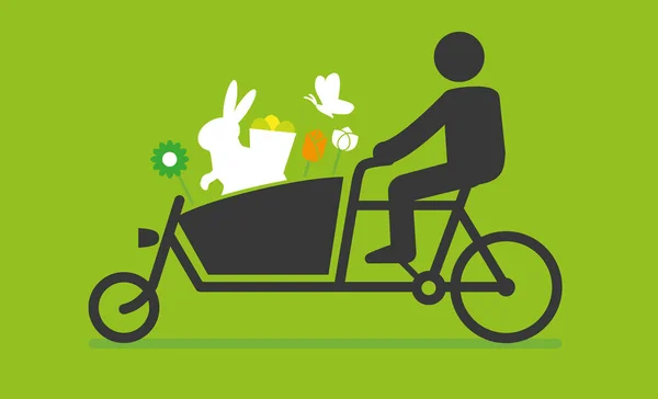 Greeting Card Happy Easter Shopping Cargo Bike Easter Decoration Flat — Stock Vector