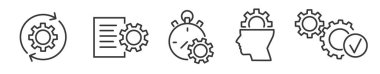 Icon Set of process, gear and implementation - Vector Illustration -  Editable Thin Line Icons Collection on white Background for Web and Print
