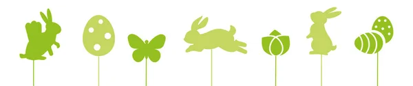 Glad Påsk Banner Vektor Illustration Med Vita Silhuetter Kaniner Fjärilar — Stock vektor
