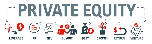 Banner Private Equity Concept Vector Illustration Com Ícones Sobre Fundo — Vetor de Stock