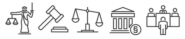 Ikon Uppsättning Juridik Juridik Och Rättvisa Vektor Illustration Redigerbar Tunn — Stock vektor