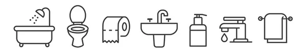 Colección Iconos Línea Delgada Baño Bañera Inodoro Lavabo Toalla Concepto — Vector de stock