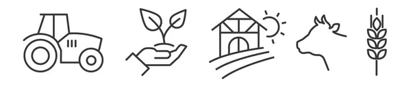 Symbole Znaki Rolnictwa Rolnictwa Mieszanego Edytowalna Kolekcja Ikon Wektorowych Cienkiej — Wektor stockowy