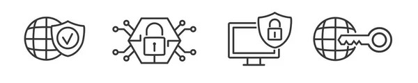 Контурні Символи Ознаки Безпеки Інтернеті Редагування Векторної Колекції Тонких Ліній — стоковий вектор