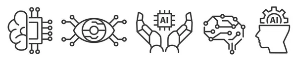 Conjunto Iconos Inteligencia Artificial Aprendizaje Automático Ilustración Vectorial Colección Iconos — Vector de stock