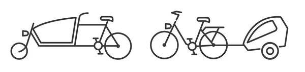 白い背景に設定された貨物自転車と自転車のトレーラー編集可能な細い線のアイコン ベクトル図 — ストックベクタ