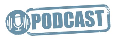 Podcast ve dijital eğlence konsepti. Metin ve Sembol ile Vektör İllüstrasyon Konsepti - kauçuk damga