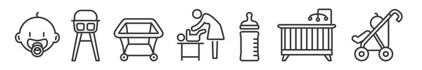 Icon Set Baby Furniture Goods Editable Vector Thin Line Icon — Stock Vector