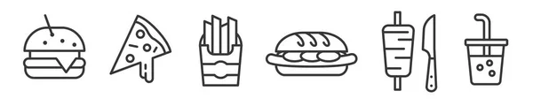 Ikon Set Med Snabbmat Hamburger Pizza Pommes Frites Och Gyros — Stock vektor