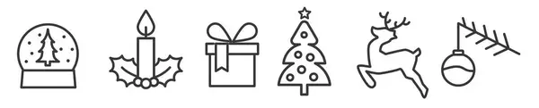 クリスマスシンボルとアウトラインアイコンのバナー 冬の休日のベクトルアイコンのセット — ストックベクタ