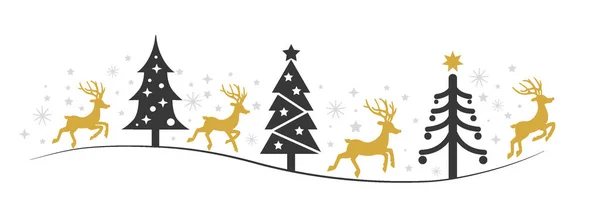 Colección Renos Dorados Árboles Navidad Negros Estrellas Plata Diferente Diseño — Archivo Imágenes Vectoriales