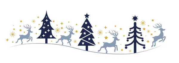 Kollektion Blauer Rentiere Weihnachtsbäume Und Goldener Sterne Verschiedenen Designs Für — Stockvektor