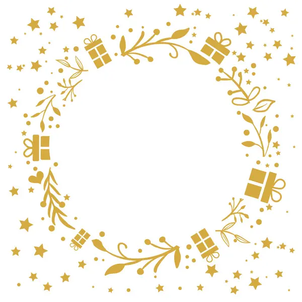 Gift Card Golden Wreath Gift Boxes Voucher Christmas Wedding Birthday — Stock Vector