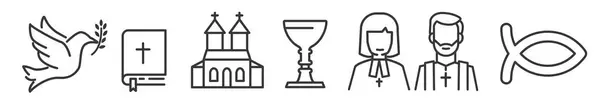 Christian Religion Editable Thin Line Icons Set Vector Illustration White — Stock Vector