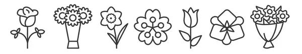 Zestaw Ikon Kwiatowych Roślinnych Kwiatowych Ilustracja Wektorowa Edytowalne Ikony Cienkiej Ilustracje Stockowe bez tantiem