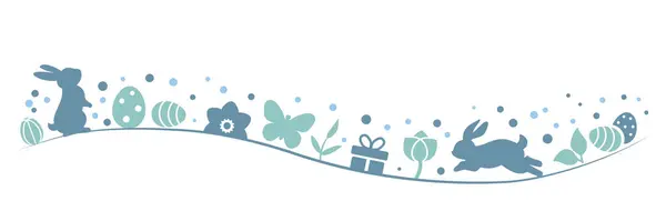 Feliz Pancarta Pascua Con Conejitos Flores Huevos Pascua Aislados Sobre Gráficos Vectoriales