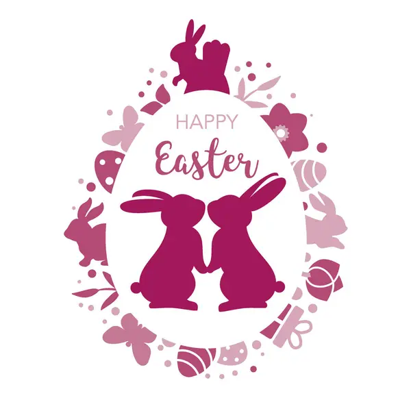 Frohe Ostern Glückwunschkarte Mit Hasen Und Dekoration Auf Weißem Hintergrund lizenzfreie Stockillustrationen