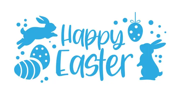 Щасливий Пасхальний Банер Кроликами Великодніми Яйцями Векторні Ілюстрації Білому Тлі Ліцензійні Стокові Вектори