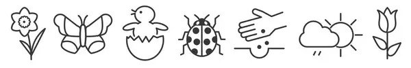 Set Simboli Primaverili Fiori Coccinella Farfalla Altro Illustrazione Vettoriale Collezione Illustrazione Stock