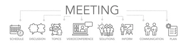 Banner Business Meeting Konzept Schlüsselwörter Und Editierbare Thin Line Vektorsymbole lizenzfreie Stockillustrationen