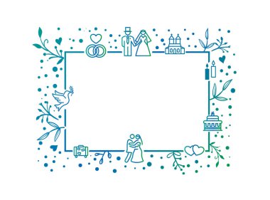 Kart düğünü - beyaz arkaplanda yeşil ve mavi dekorasyon şablonu