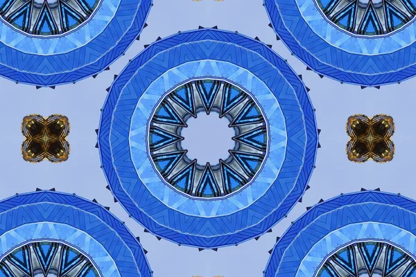 Blue symmetrical background. Blue circles. Abstract blue background orlament kaleidoscopic .