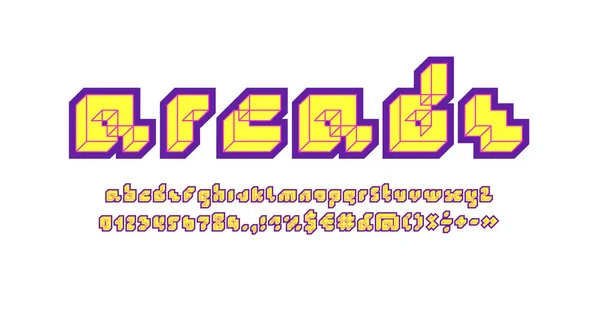 Pixel Lettertype Alfabet Mozaïek Letters Nummer Set Gemaakt Isometrische Stijl — Stockvector