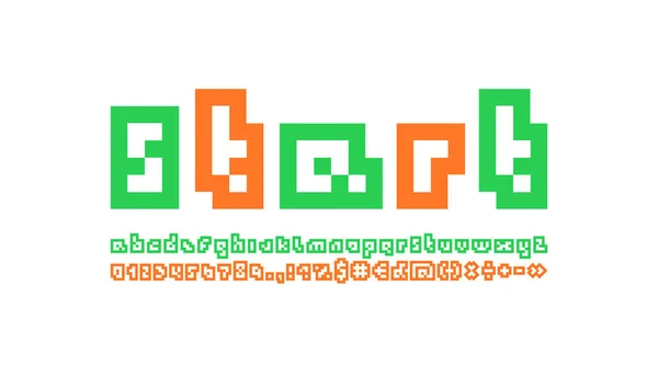 Pixel Schrift Alphabet Oder Schrift Buchstaben Und Ziffern Pixeligen Stil — Stockvektor