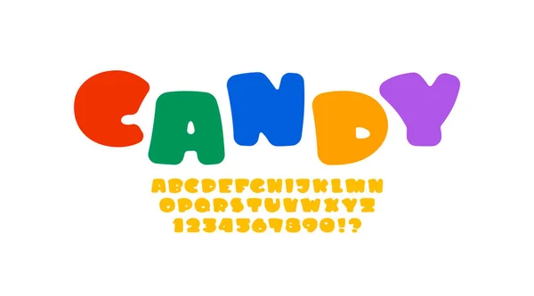 Afgeronde Multi Gekleurde Lettertype Stripstijl Cartoon Alfabet Vetgedrukte Letters Nummers — Stockvector