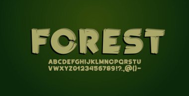 Kaba ahşap, 3 boyutlu yazı tipi, el yapımı fırça darbesi kalın alfabe, vektör illüstrasyonu 10EPS