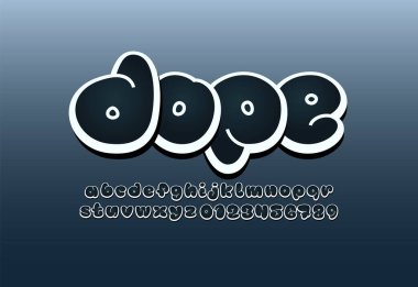 Tombul biçimindeki kabarık yazı tipi alfabesi, koyu küçük harfler ve sayılar