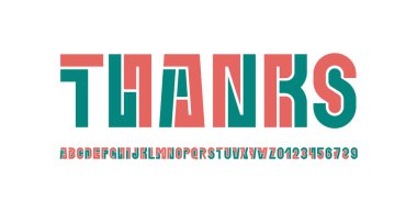 Kalın renkli segment çizgisinden sanat yazı tipi alfabesi, soyut harf ve sayılar, vektör illüstrasyonu 10EPS