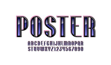 Grafik yazı tipi, modern alfabe, A 'dan Z' ye büyük harfler ve 0 'dan 9' a Arap rakamları tasarımlar, 10EPS vektör illüstrasyonu