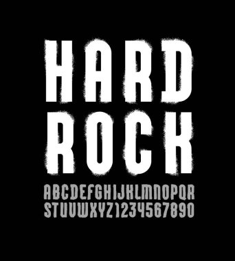 Font alphabet with spray paint, grunge grain textured letters and numbers, vector illustration 10EPS