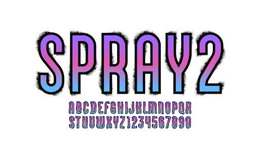 Sprey graffiti yazı tipi, grunge renkli alfabe, sokak sanatı harfleri ve numaraları, vektör illüstrasyonu 10EPS