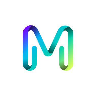 Ribbon font alphabet, English uppercase 3d letter M, vector illustration 10EPS