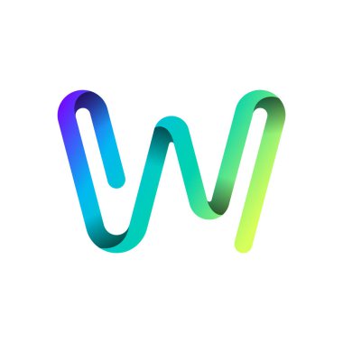 Ribbon font alphabet, English uppercase 3d letter W, vector illustration 10EPS