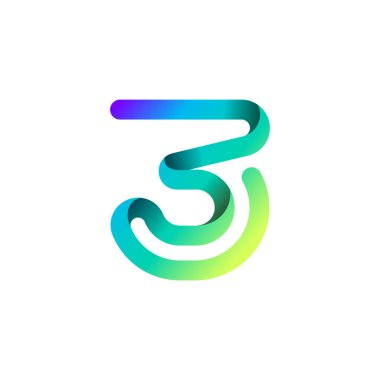 Arab number three logo formed by colorful bright line, folded from ribbon, vector illustration 10EPS