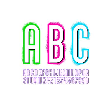 Spray graffiti font, colored alphabet, street art letters and numbers, vector illustration 10EPS