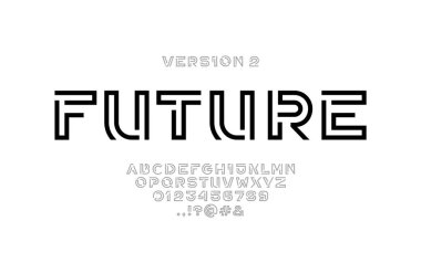 Digital style alphabet, font from line, letters and numbers made in linear style, vector illustration 10EPS