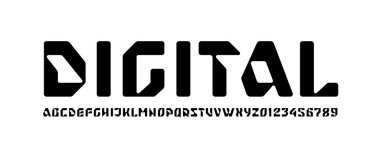 Abstract hi tech techno alphabet font, trendy modern letters and numbers, vector illustration 10EPS