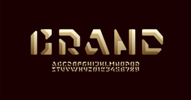 3D abstract hi tech bronze alphabet font, vector illustration 10EPS