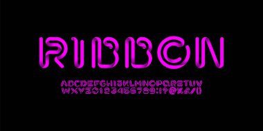 3d ribbon font alphabet, pink bright letters and numbers, vector illustration 10EPS