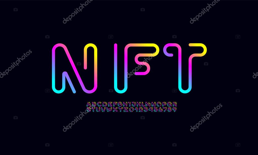 Digital style alphabet, font from segment rounded thin line, minimal linear style letters and numbers, part three, vector illustration 10EPS