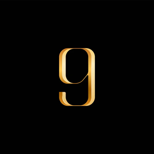 3D阿拉伯数字9串行字母表 漂亮优雅的金色字体经典完美的标志类型 婚宴邀请函 时装或香水设计 品牌等 矢量插图10Eps — 图库矢量图片