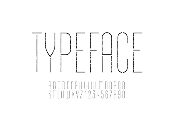 Font Ultra Thin Line Trendy Stencil Narrow Alphabet Modern Condensed — Stock Vector