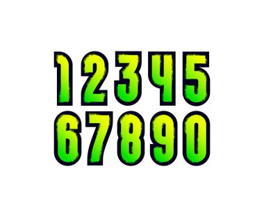 Sprey graffiti yazı tipi, alfabe, sokak sanatı numaraları 0, 1, 2, 3, 4, 5, 6, 7, 8, 9, vektör illüstrasyonu 10EPS